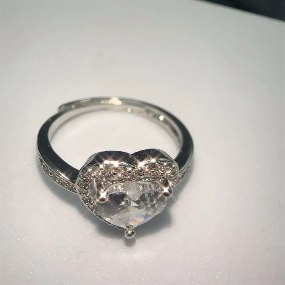 Poshmark Heart-Shaped Cubic Zirconia Halo Engagement Ring Silver